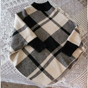 🔥2For$20 SHEIN LUNE Mock Neck PlaidKnit Poncho OS